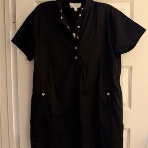 Pomander Place Black Button-Up Dress with Gold Accents